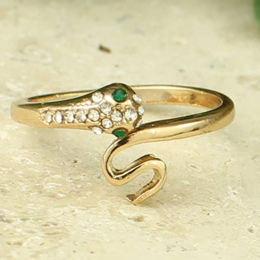 Crystal Snake Wrap Ring – Gold Serpent Statement Ring